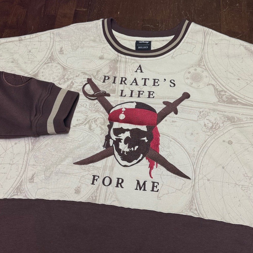 Disney BoxLunch Pirates of the Caribbean Mens 2X Brown Map Graphic Sweatshirt